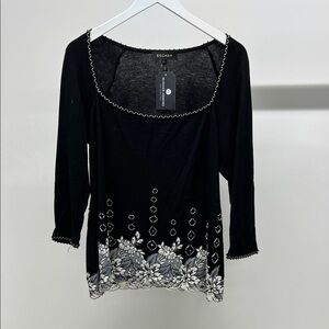 Escada Black and White Floral Sweater